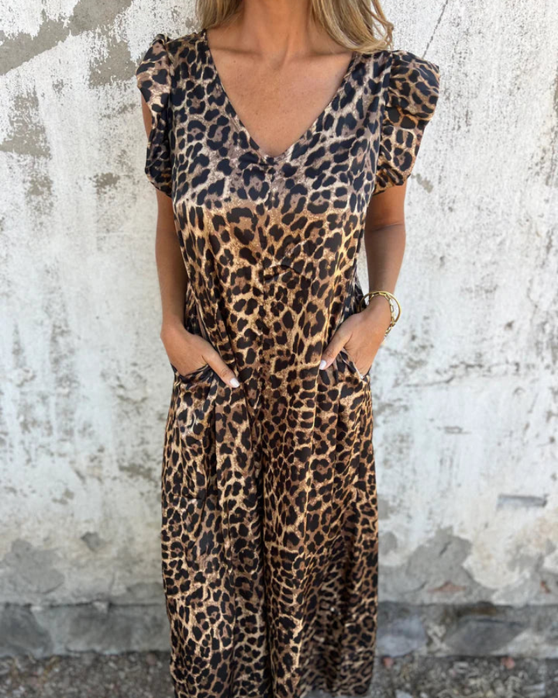 BOILIFE - Tuta con scollo a V e stampa leopardo