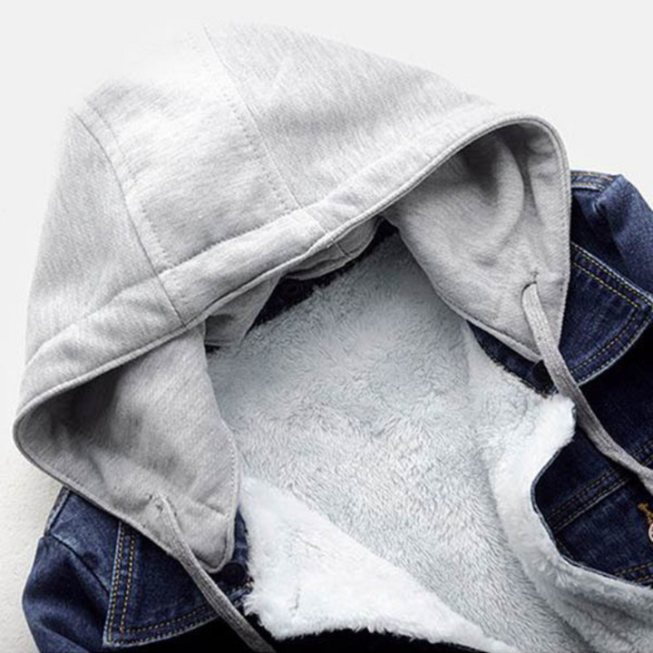 Simona | Moderna giacca in denim con maniche lunghe, cappuccio staccabile e fodera in felpa